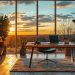 Panoramic home office with sunset view work life balance